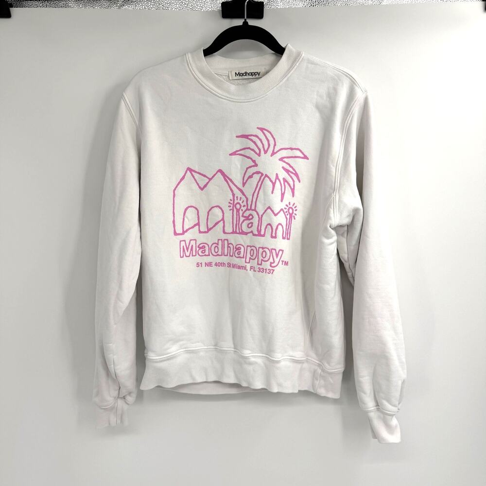 Madhappy Miami Exclusive White Crewneck Sweatshirt Pink Palm Tree Size XS